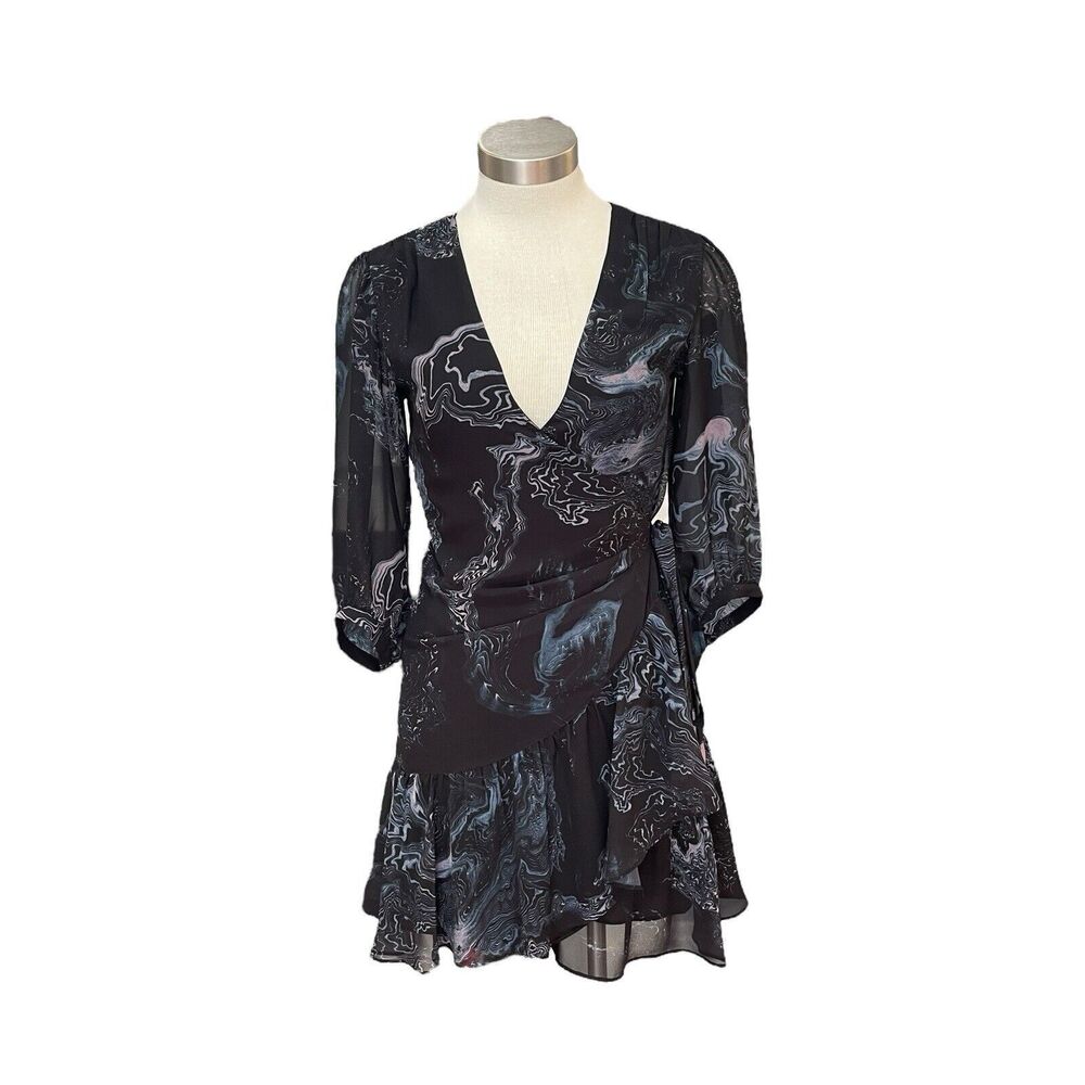 NWT ALL SAINTS Womens Wrap Dress Jade Hatsukoi Oil Black Mini Sz. S
